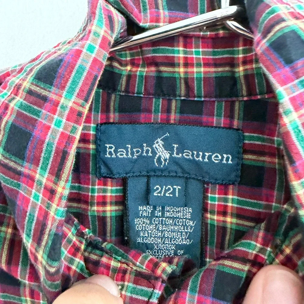 Ralph Lauren Toddler Boys Red Green Plaid Button Down Shirt 2T